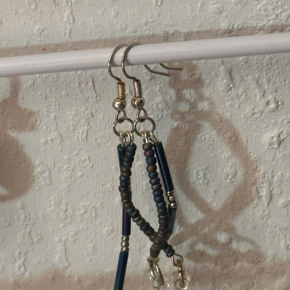 Deep Blue AB Purple Drop Earrings, Pierced Stud